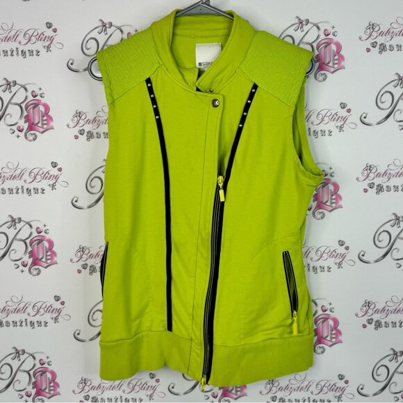 SPANNER vest bright studded zip up top Lime Green Sleeveless Vest - Picture 1 of 7